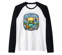 Save The Oceans - Turtle Dolphin Whale Ocean Conservation Raglan Baseball Tee