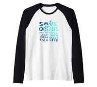 Save the Oceans Whales Turtles Sharks Coral Reefs Raglan Baseball Tee
