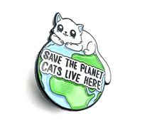 Save The Planet Cats Live Here Cute White Cat Environmental Metal Enamel Pin Badge