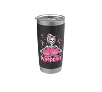 Save The Pumpkins Breast Cancer Awareness Skeleton Messy Bun Stainless Steel Insulated Tumbler
