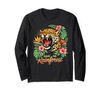 Save The Rainforest Roaring Jaguar Tropical Wildlife Long Sleeve T-Shirt
