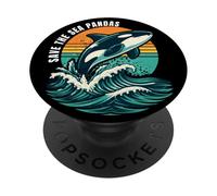 Save The Sea Pandas Orca Whale Retro Vintage Ocean Wildlife PopSockets Adhesive PopGrip