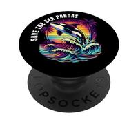 Save The Sea Pandas Orca Whale Retro Vintage Ocean Wildlife PopSockets Adhesive PopGrip