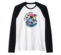 Save The Sea Pandas Orca Whale Retro Vintage Ocean Wildlife Raglan Baseball Tee