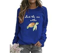 Save The Sea Turtle Sweatshirts Women's Ocean Animal 3D Print Pullover Long Sleeve Tops Fall O-Neck Sweater Outfit