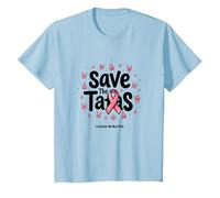 Save The Tatas Breast Cancer Awareness October Pink Ribbon T-Shirt, Kids, Baby Blue, 6 Years