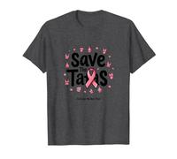 Save The Tatas Breast Cancer Awareness October Pink Ribbon T-Shirt, Men, Dark Heather Grey, 6XL