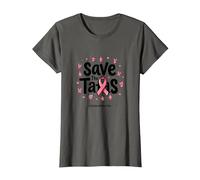 Save The Tatas Breast Cancer Awareness October Pink Ribbon T-Shirt, Women, Asphalt, L