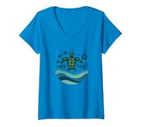 Save The Turtles Ocean Conservation Eco-Friendly V-Neck T-Shirt, Women, Sapphire, XXL