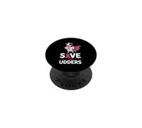 Save The Udders Cute Cow Pink Ribbon Breast Cancer Warrior PopSockets Adhesive PopGrip