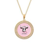 Save The Udders Fashion Necklace Chain Round Graphic Pendant with Diamond Jewellery Golden-style