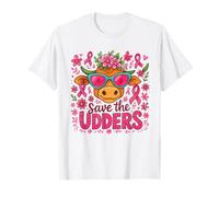Save The Udders Funny Pink Cow Breast Cancer Awareness T-Shirt