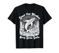 Save the Whales Keep Seas Safe Environmental Value Graphic T-Shirt, Men, Black, S