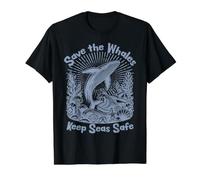 Save the Whales Keep Seas Safe Environmental Value Graphic T-Shirt, Men, Black, S