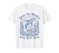 Save the Whales Keep Seas Safe Environmental Value Graphic T-Shirt, Men, White, L