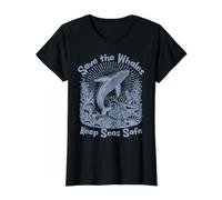 Save the Whales Keep Seas Safe Environmental Value Graphic T-Shirt, Women, Black, S
