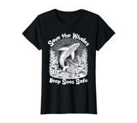 Save the Whales Keep Seas Safe Environmental Value Graphic T-Shirt, Women, Black, S