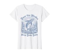 Save the Whales Keep Seas Safe Environmental Value Graphic T-Shirt, Women, White, M