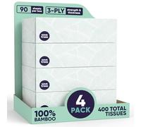 Save Trees Bamboo Facial Tissues - 4 Boxes of Eco-Friendly, 3-Ply Hypoallergenic Tissues, 90 Sheets per Box, FSC Certified, Plastic-Free Packaging, Soft & Gentle for Home Use