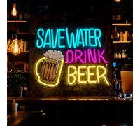 Save Water Drink Beer Neon Sign LED Beer Neon Lights for Wall Decor Dimmable USB Powered Neon Bar Signs for Home Beer Bar Man Cave Pub Restaurant Bistro Club Party 15.35”X12.2”
