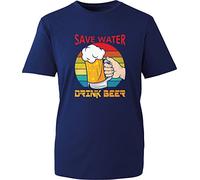 Save Water Drink Beer T-Shirt Funny Drinking Lovers Beer Drinkers Vintage Retro Save Water Unisex Gift Tee Top (Navy, XL)