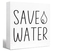 Save Water Sign Wood Block Sign for Bathroom Shelf Toilet Restroom Home Tabletop Desk Decor,5x5 Inch