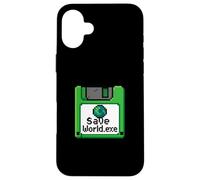 Save World Earth Day Floppy Disk Computer Geek Boy Men Women Case for iPhone 16 Plus