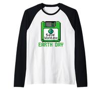 Save World Earth Day Floppy Disk Computer Geek Retro Gamer Raglan Baseball Tee