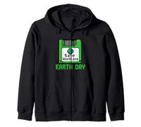Save World Earth Day Floppy Disk Computer Geek Retro Gamer Zip Hoodie