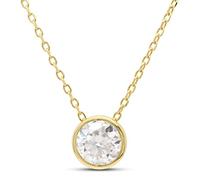 SAVEARTH DIAMONDS 1.00 ct 6.5MM Lab Created Moissanite & Lab Grown Diamond Bezel Set Solitaire Pendant Necklace In 14k Gold Over Sterling Silver 18" Chain, Gift For Her, Metal, Moissanite