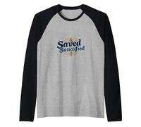 Saved and Sanctified: Inspirational Christian Faith Gift Raglan Baseball Tee, Men, Black/Athletic Heather, XXL