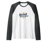 Saved and Sanctified: Inspirational Christian Faith Gift Raglan Baseball Tee, Men, Dark Heather/White, M