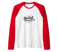 Saved and Sanctified: Inspirational Christian Faith Gift Raglan Baseball Tee, Men, Red/White, XL