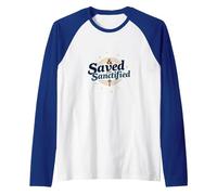 Saved and Sanctified: Inspirational Christian Faith Gift Raglan Baseball Tee, Men, Royal Blue/White, XXL