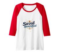 Saved and Sanctified: Inspirational Christian Faith Gift Raglan Baseball Tee, Women, Red/White, XL