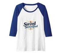Saved and Sanctified: Inspirational Christian Faith Gift Raglan Baseball Tee, Women, Royal Blue/White, XL