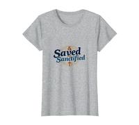 Saved and Sanctified: Inspirational Christian Faith Gift T-Shirt, Women, Heather Grey, XXL
