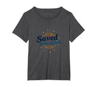 Saved and Sanctified: Inspirational Christian Faith Gift T-Shirt, Women's Plus, Dark Heather Grey, 5X