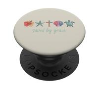 Saved By Grace Beach Summer Theme Cross Turtle Christian Art PopSockets Adhesive PopGrip