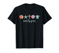 Saved By Grace Beach Summer Theme Cross Turtle Christian Art T-Shirt