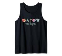 Saved By Grace Beach Summer Theme Cross Turtle Christian Art Tank Top