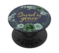 Saved By Grace Blue Floral Christian Bible Verse for Women PopSockets Swappable PopGrip