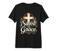 Saved By Grace Christian Faith Cross Design Premium T-Shirt