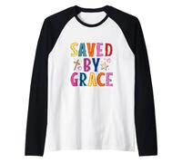 Saved By Grace Christian Faith Cross Design Raglan Baseball Tee
