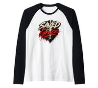 Saved by Grace Distressed Cross Ephesians 2:8 Christian Item Raglan Baseball Tee