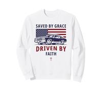 Saved by Grace, Driven by Faith - Men's Christian Muscle Car Sweatshirt
