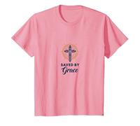 Saved by Grace: Elegant Cross for Christians, Christians T-Shirt, Kids, Pink, 4 Years