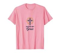 Saved by Grace: Elegant Cross for Christians, Christians T-Shirt, Men, Pink, 3XL