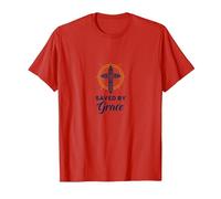 Saved by Grace: Elegant Cross for Christians, Christians T-Shirt, Men, Red, 3XL
