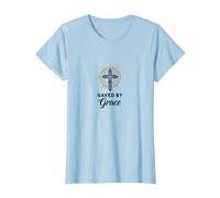Saved by Grace: Elegant Cross for Christians, Christians T-Shirt, Women, Baby Blue, XS